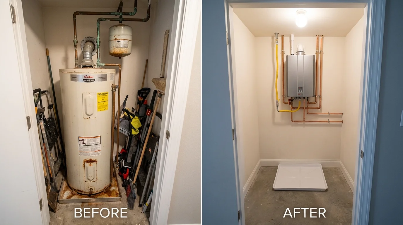 Tank water heater versus wall-mounted tankless unit comparison for Watsonville, CA homeowners